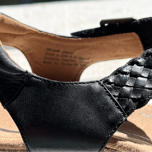 Aetrex - Grace EW160W Black Leather Woven Wedge Sandals Women’s Size 9-9.5 (40) - Picture 6 of 10